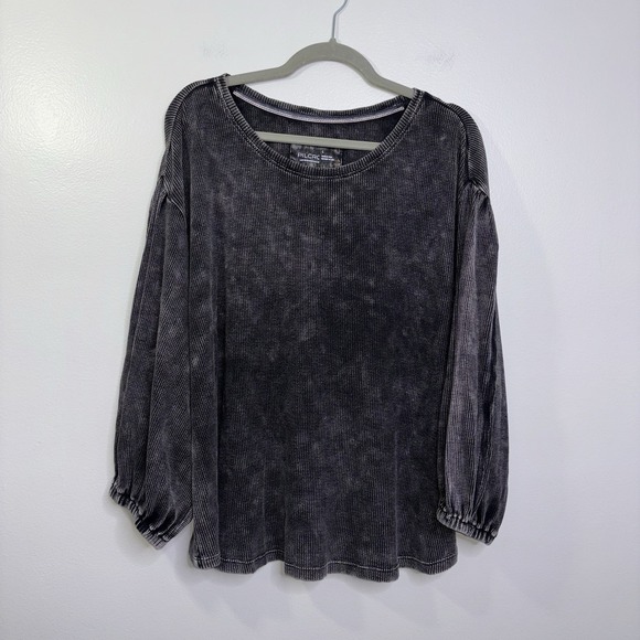 Pilcro Tops - Pilcro anthropologie Black Waffle Knit Balloon Puff Sleeve Size Large